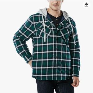 CQR Hooded Shirt Jacket Men’s L Plaid Flannel Quilted‎ Lined Button Front